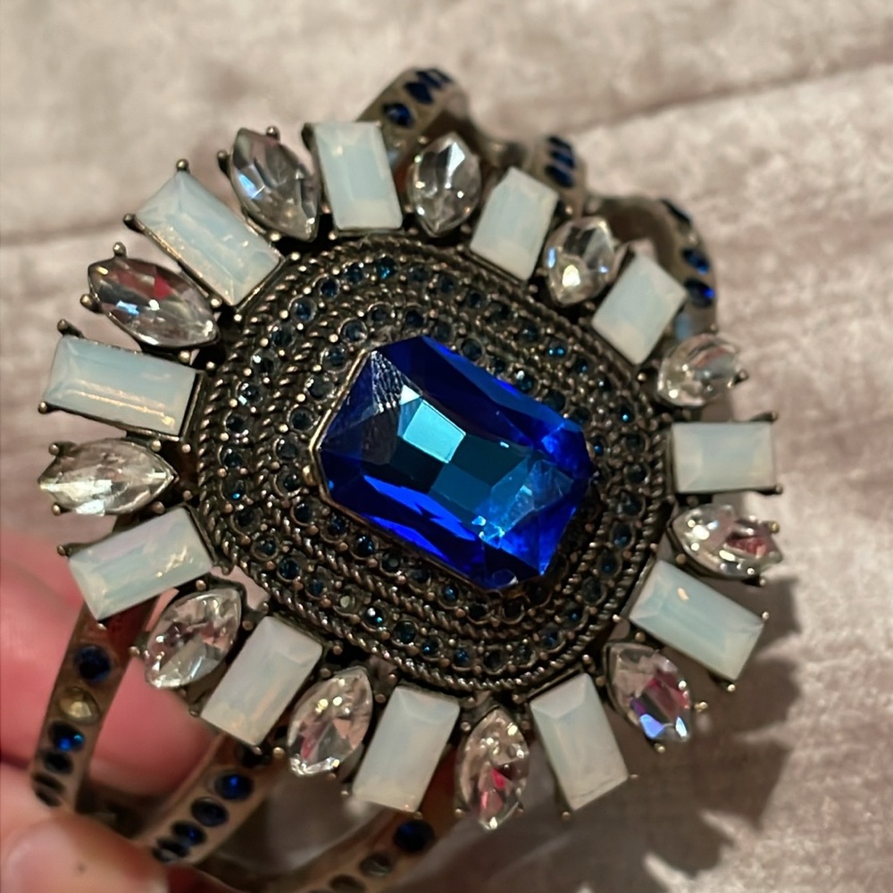 Rescue Me! Cuff Bracelet Missing 7 Sm Blue side Rhinestones Heavy Quality Cuff
